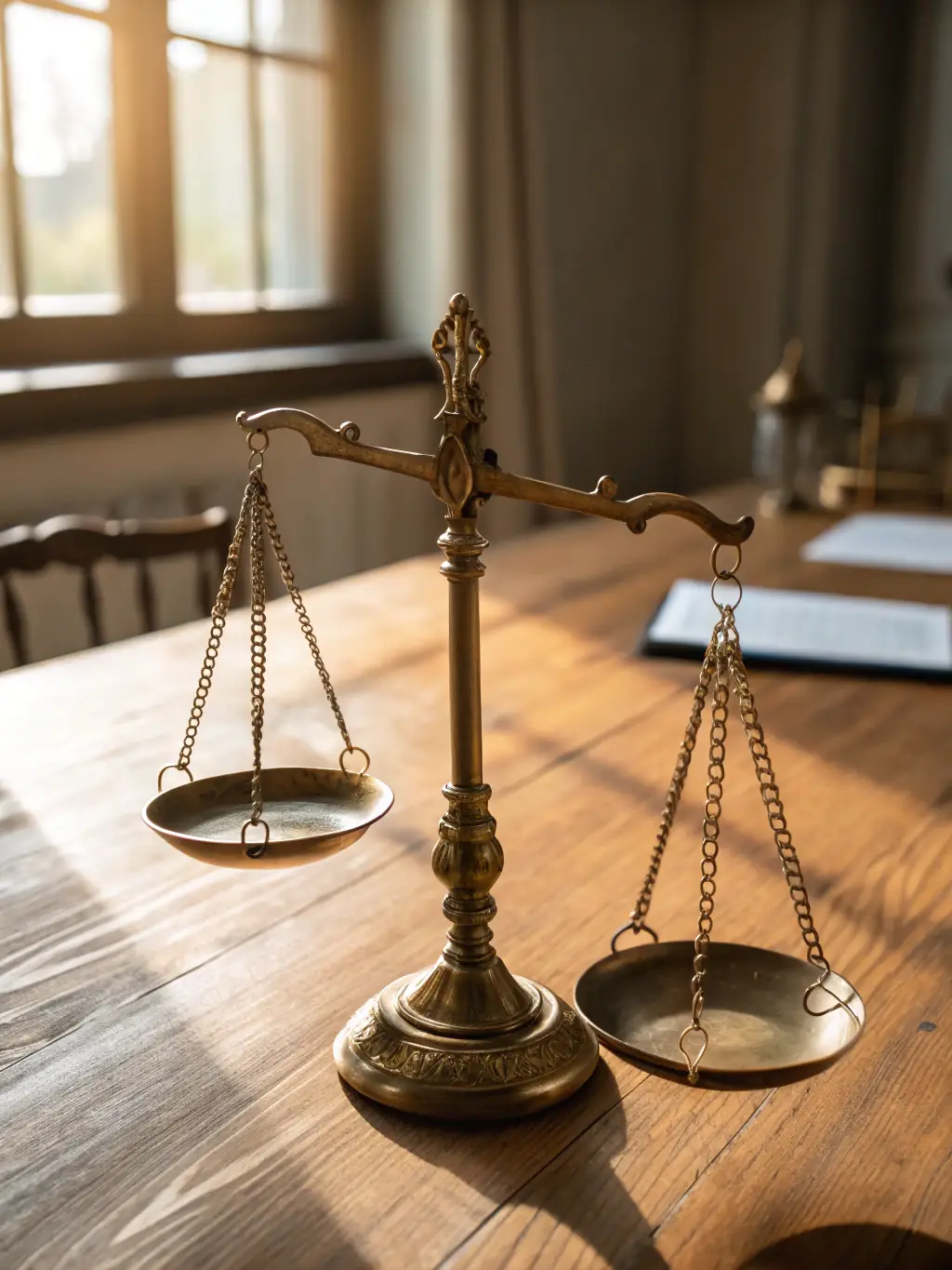 A balanced scale with financial documents on one side and design sketches on the other, symbolizing the balance between analytical precision and creative clarity.