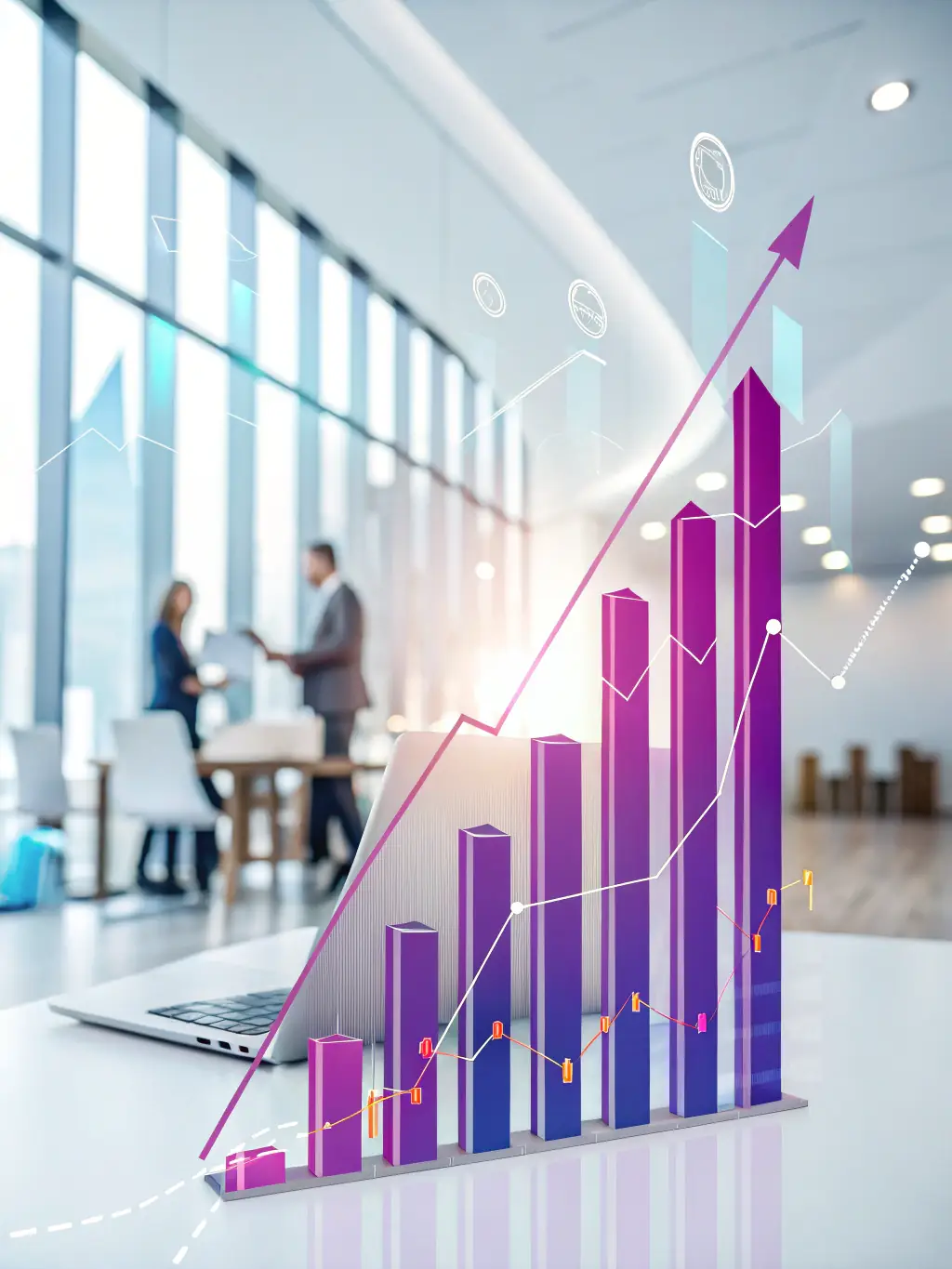 A graph showing increasing revenue and profitability for a hotel, demonstrating the financial benefits of Rojasor's consulting services.