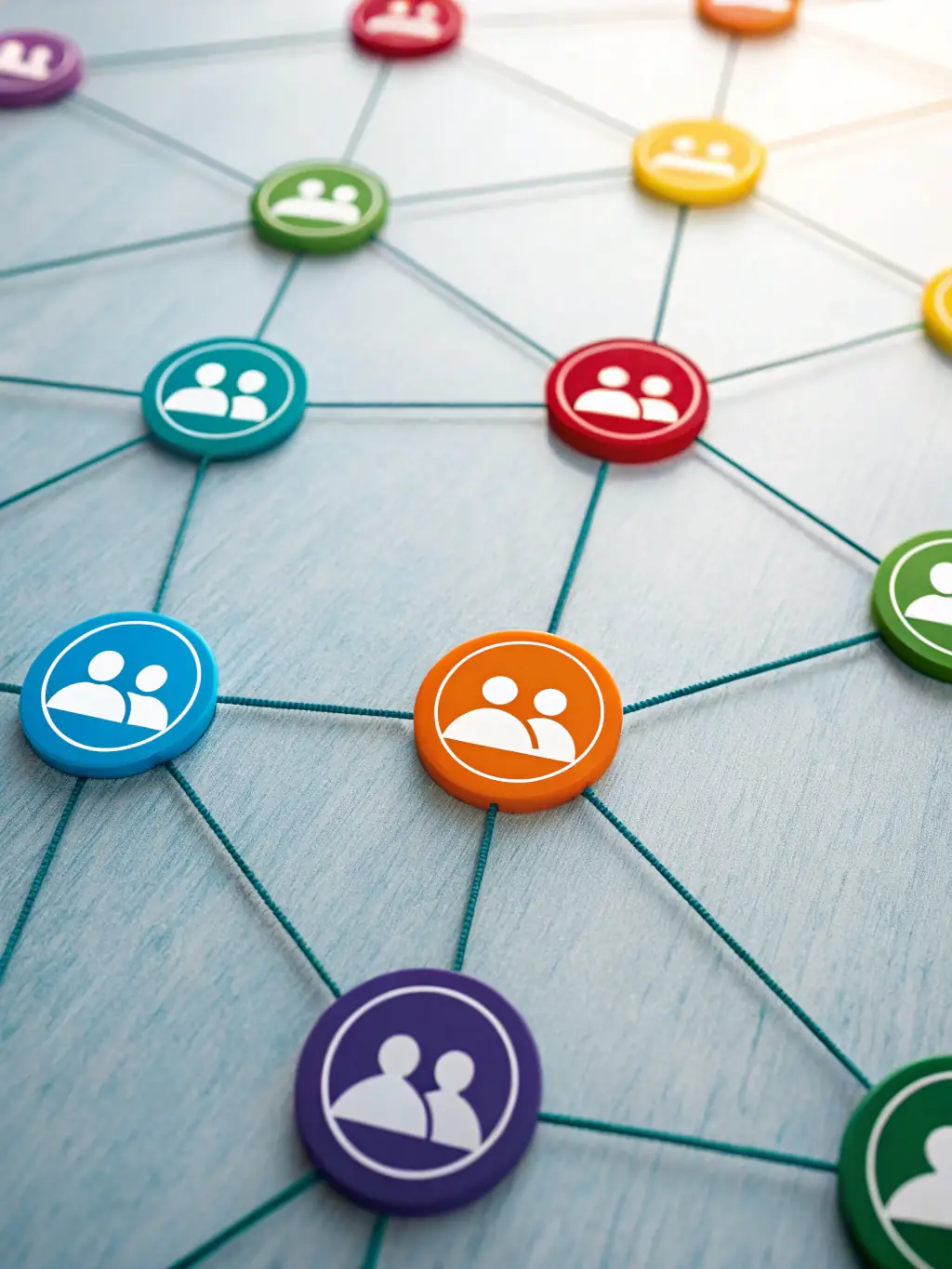 An abstract image featuring interconnected nodes and lines, symbolizing the network and support provided through Rojasor's corporate services.