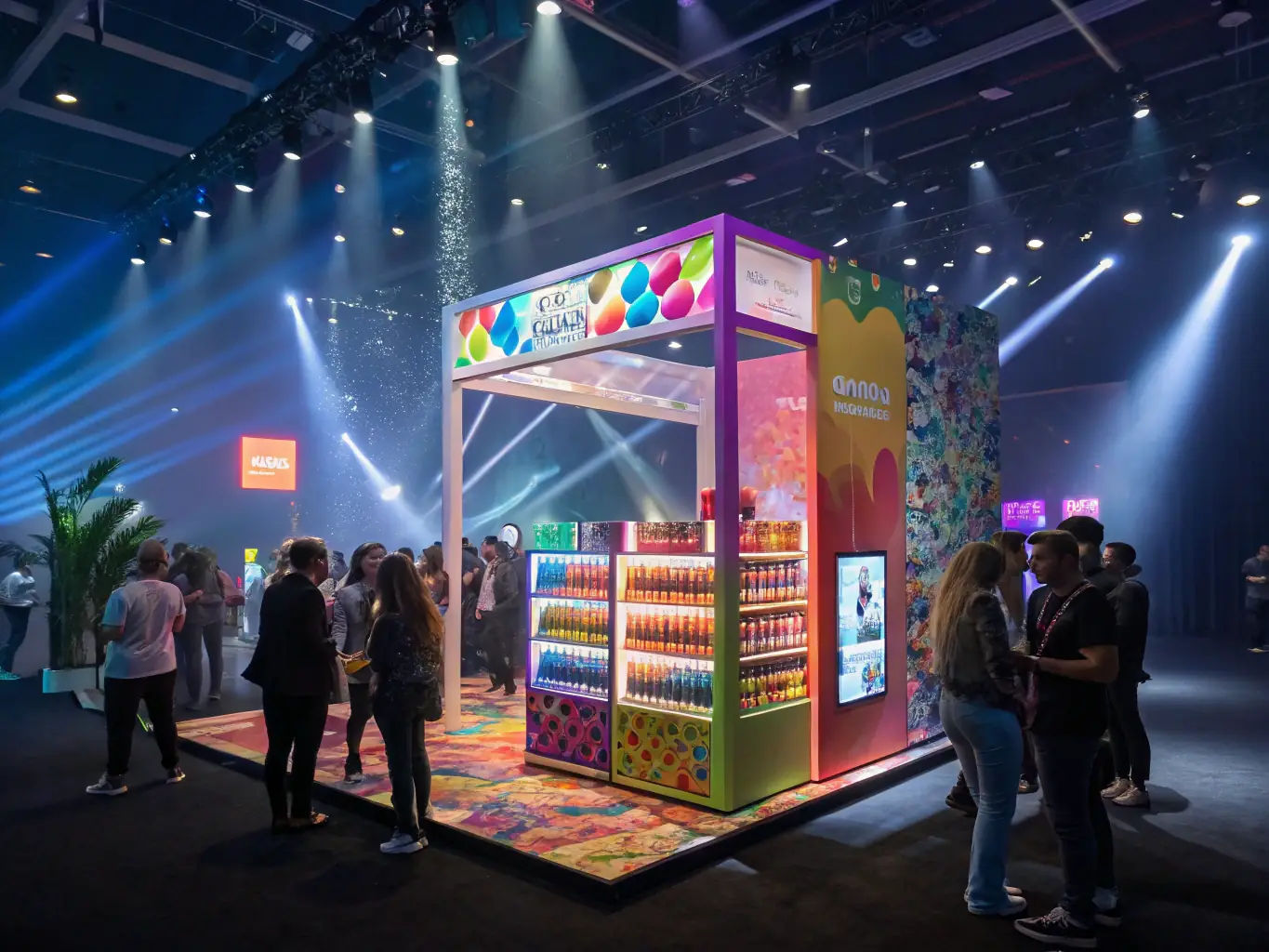 A vibrant image showcasing a successful brand launch event, with attendees engaging with the new brand's products and displays, reflecting the excitement and impact of Rojasor Enterprises Ltd.'s brand development expertise.